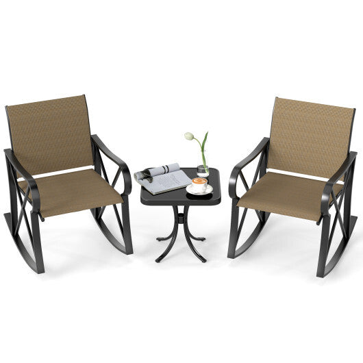 3 Piece Patio Rocking Set with Smooth Rocking Motion Outdoor Rocker Chair Bistro Set-Black