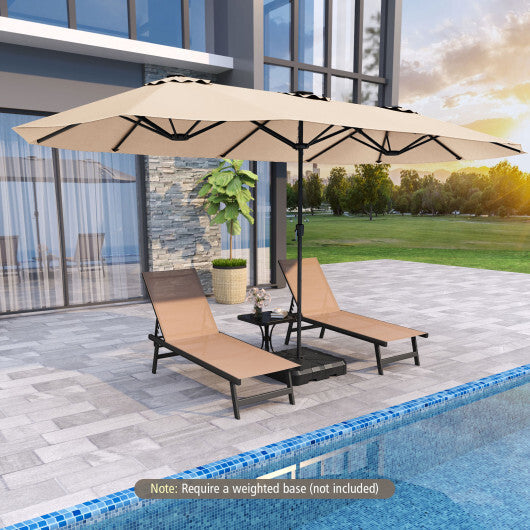 15.5 FT Extra-Large Patio Umbrella with LED Solar Lights and Crank Handle-Brown