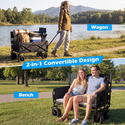 2-in-1 Wagon Bench Seat Combo Collapsible Beach Cart-Black