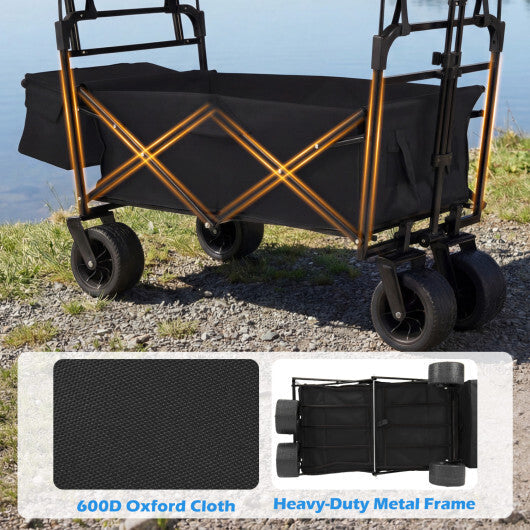 Collapsible Wagon with Removable Canopy and Adjustable Handles-Black