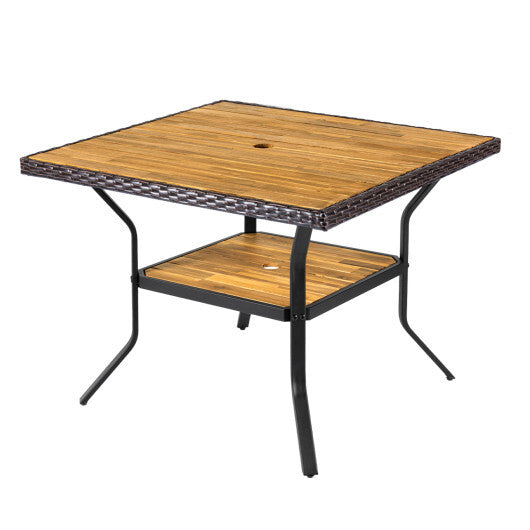 37" Square Outdoor Dining Table for 4 with Acacia Wood Tabletop and 2" Umbrella Hole-Brown