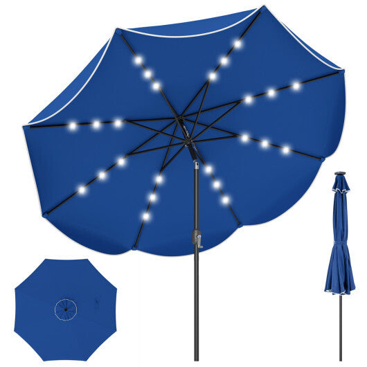 9 FT Scalloped Solar Patio Umbrella Market Table Umbrella with 24 LED Lights-Tan