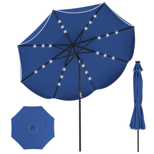 10 FT Scalloped Solar Patio Umbrella with 24 LED Lights and Tilt Adjustment-Beige