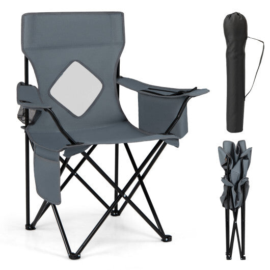 Folding Camping Chair with Mesh Fabric Backrest Solid Metal Frame and Carrying Bag-Green