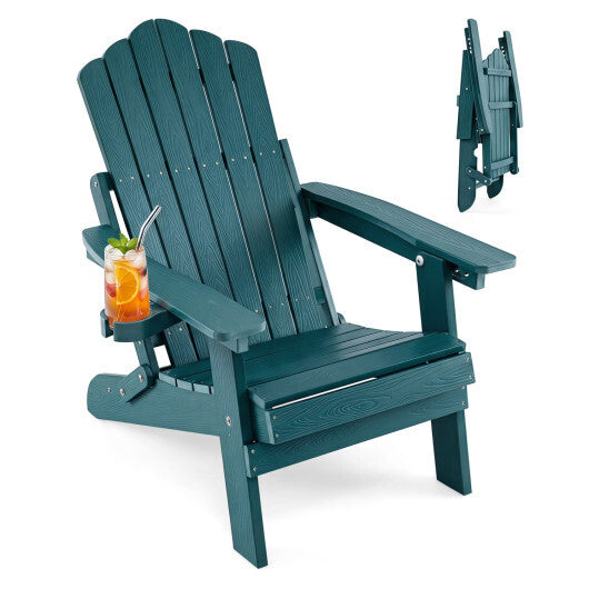 Outdoor Folding Adirondack Chair with Cup Holder and 5-Level Backrest-Black