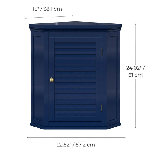 Navy Wall Mounted Corner 1-Door Louvered Bathroom Wall Cabinet