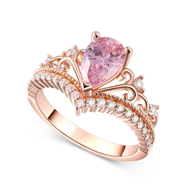 Affordable Luxury Fashion Water Drop Pink Diamond Side White Diamond V Ring