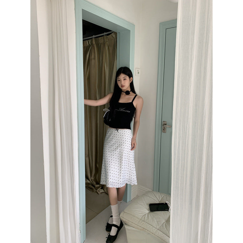 White Polka-dot High Waist Temperament French Minority Skirt
