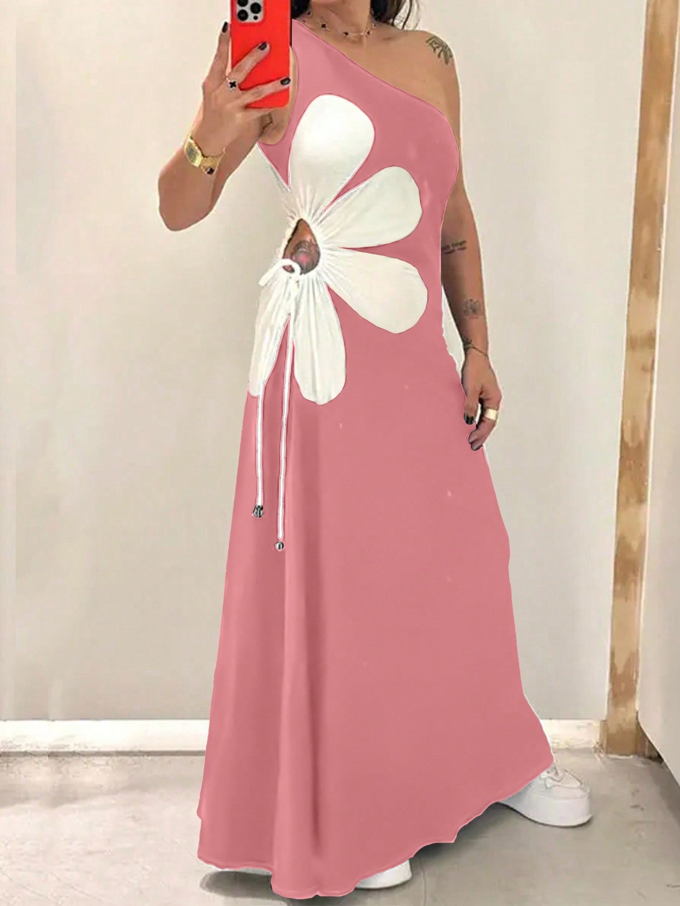 Large Flower Off-the-shoulder Sling Dress