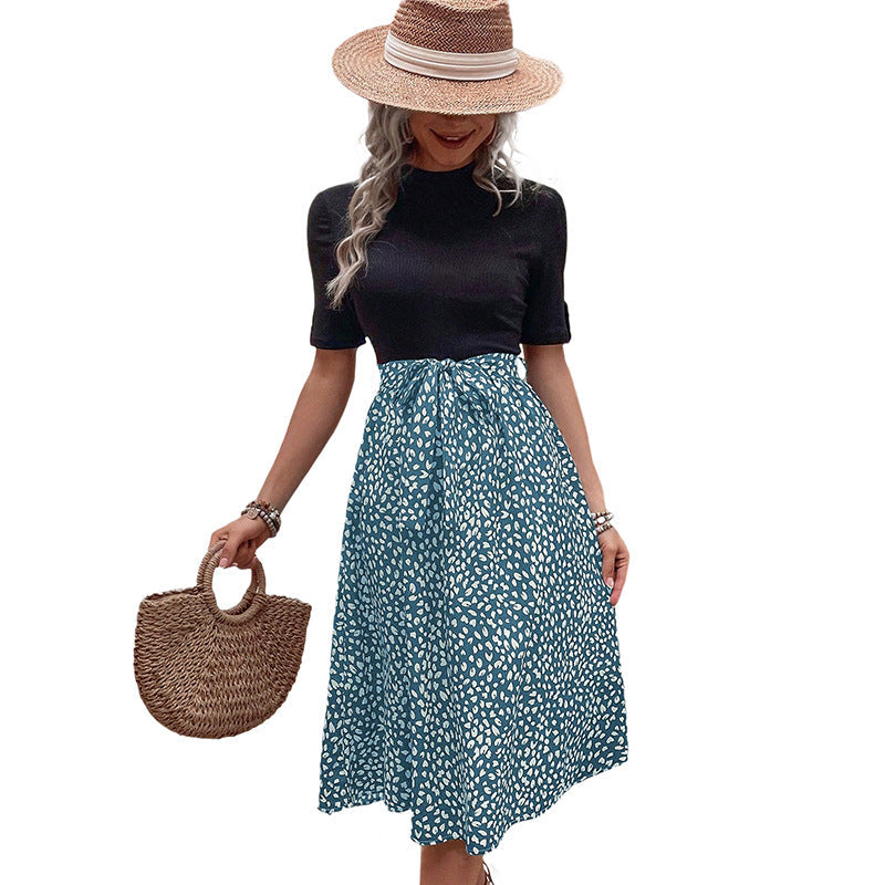 All-match And Sweet Half Turtleneck Leopard Print Color-matching Dress