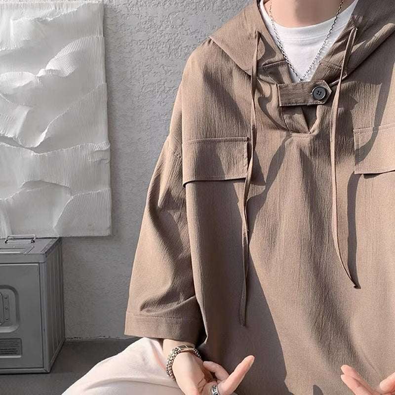 Summer Menswear Hooded Short Sleeve T-shirt Men's Plus Size Half Sleeve
