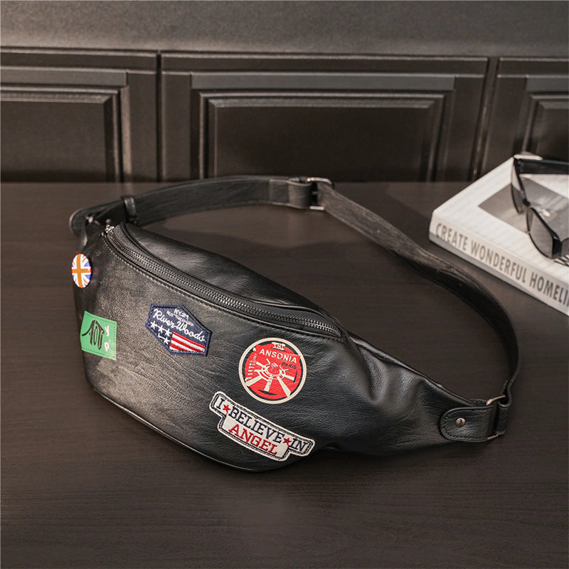 Fashion Leather Young Men's Individual Badge Shoulder Bag Waist Bag