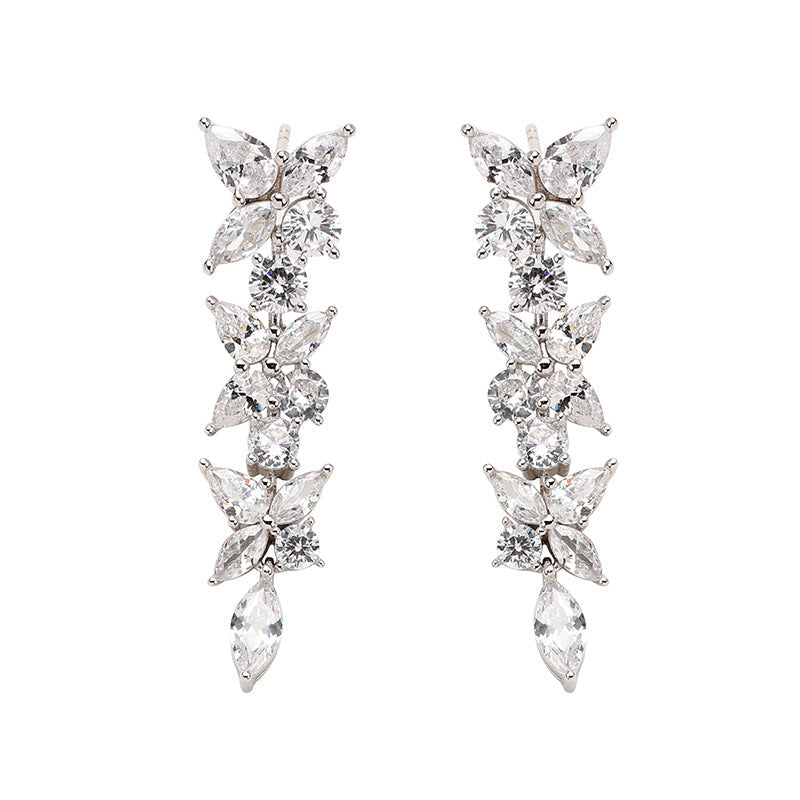S925 Silver Sweet Temperament Women's Long Zircon Earrings
