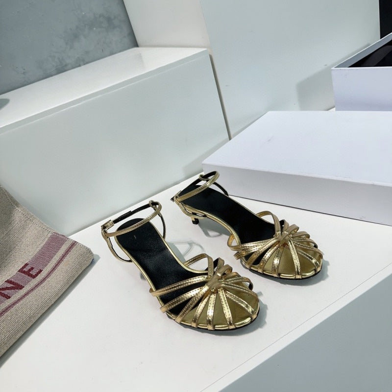 Vintage Weave Hollow-out Roman Style Mid Heel Sandals