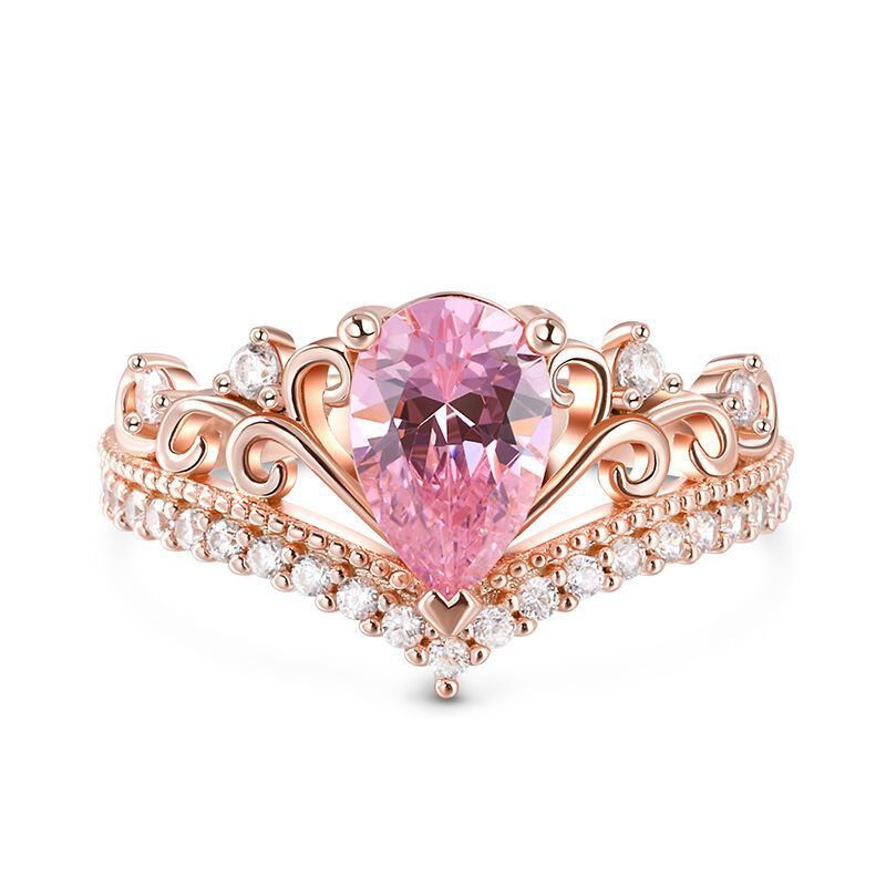 Affordable Luxury Fashion Water Drop Pink Diamond Side White Diamond V Ring