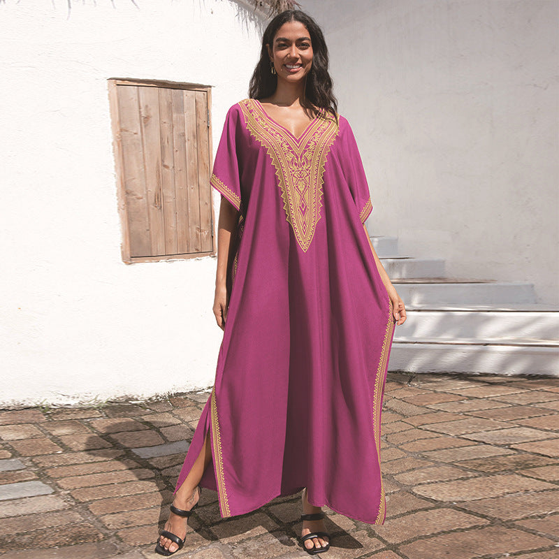 Rayon Embroidered Plus Size Beach Dress For Women