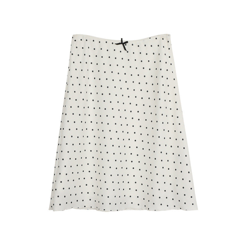 White Polka-dot High Waist Temperament French Minority Skirt