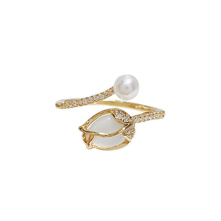 Tulip Bud Pearl Ring Female Fashion Minority Design