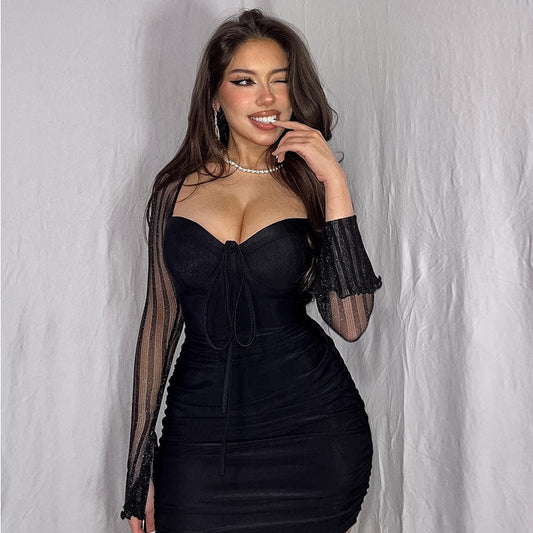 Women's Lace Screen Color Contrast Patchwork Dress