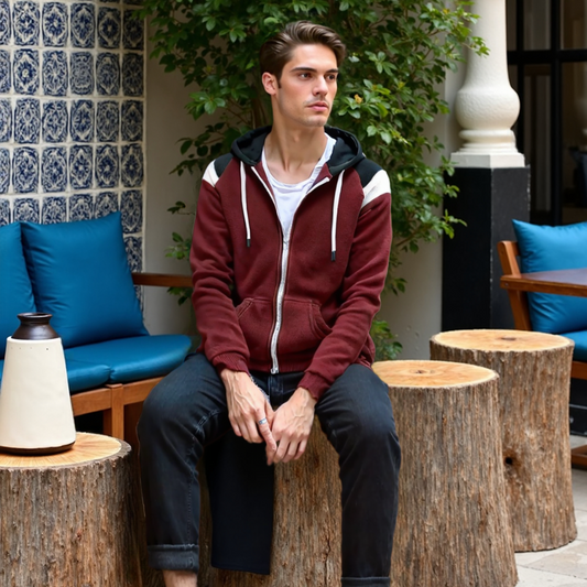 Mens Zipped Up Hoodie with Shoulder Details