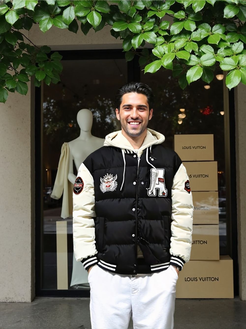 Mens layered Look Hooded baseball Jacket