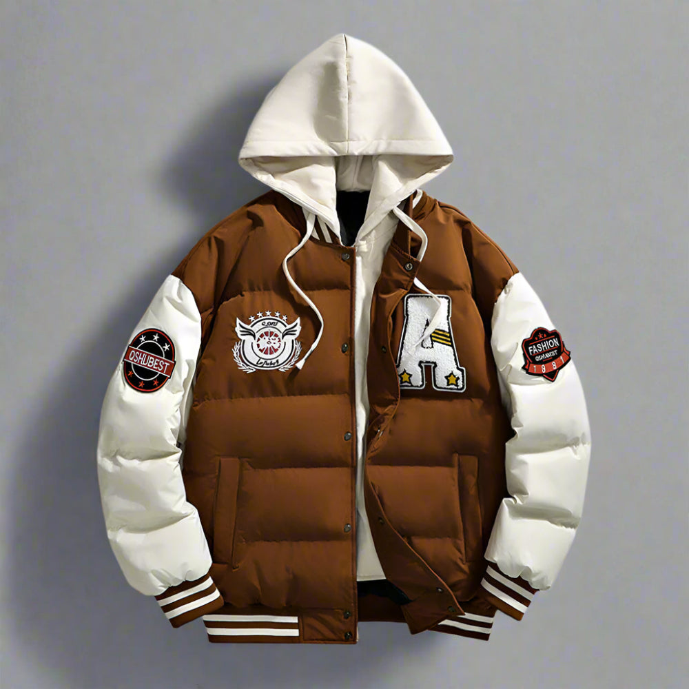 Mens layered Look Hooded baseball Jacket