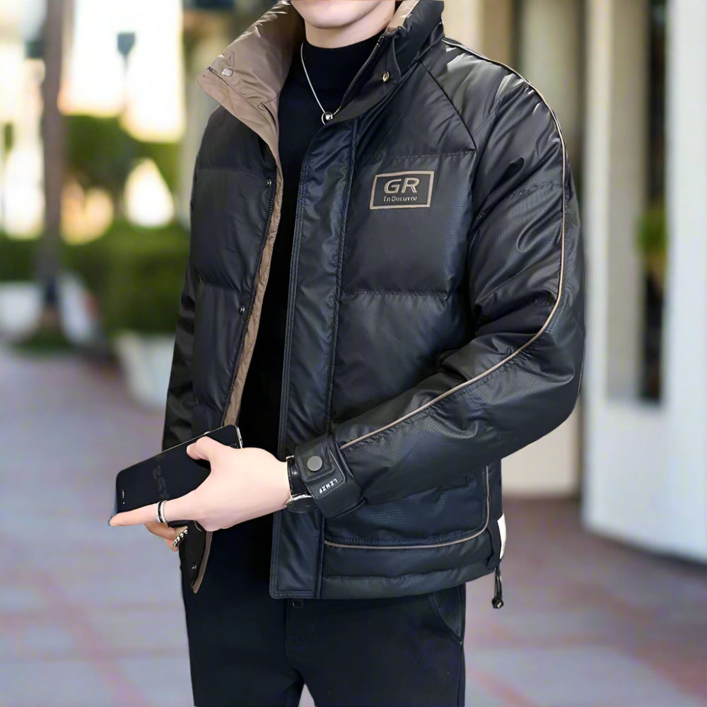 Mens High Collar Zipper Puffy Jacket