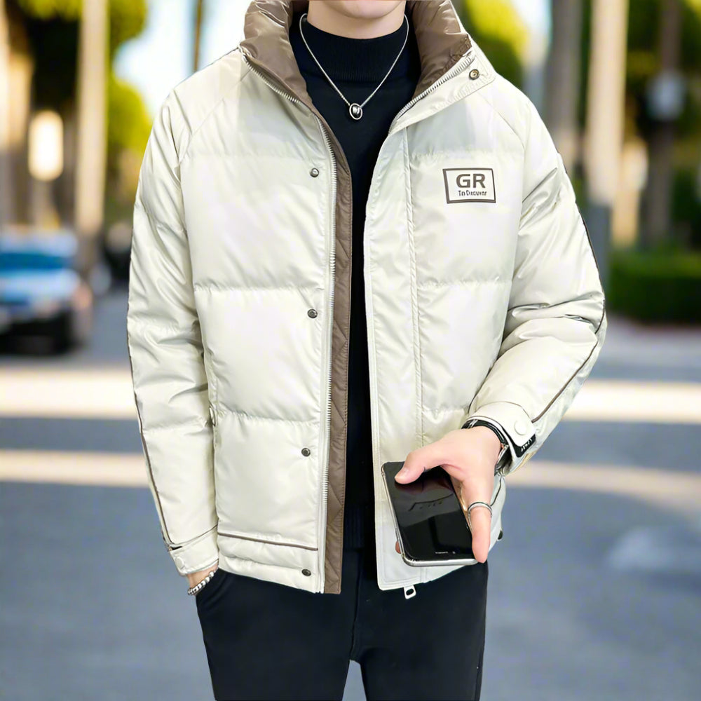 Mens High Collar Zipper Puffy Jacket