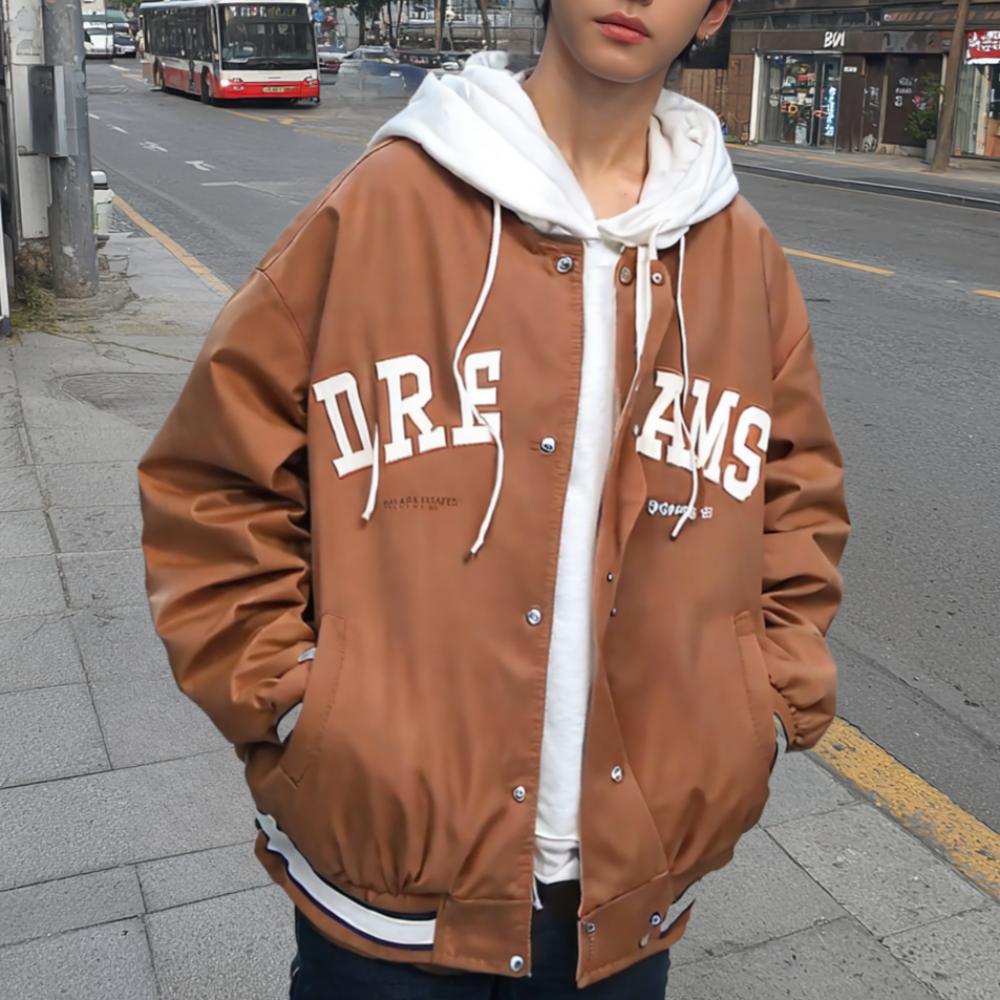 Mens Layered Look Baseball Jacket With Hood