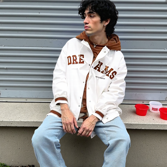 Mens Layered Look Baseball Jacket With Hood