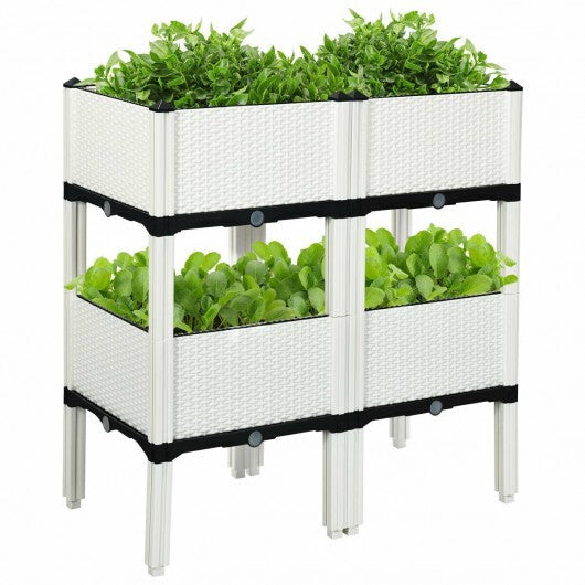 Set of 4 Elevated Flower Vegetable Herb Grow Planter Box-Brown