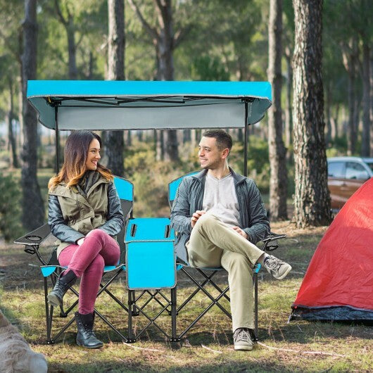 Patented Portable Folding Camping Canopy Chairs with Cup Holder-Blue