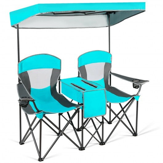 Portable Folding Camping Canopy Chairs with Cup Holder-Blue