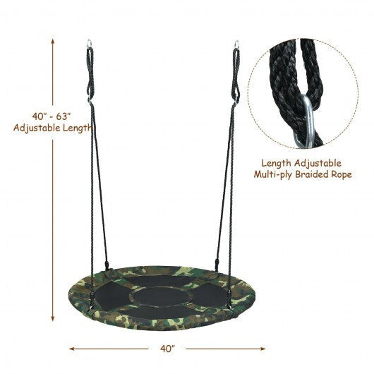 40 Inch Flying Saucer Tree Swing Outdoor Play Set with Adjustable Ropes Gift for Kids - Color: Camouflage