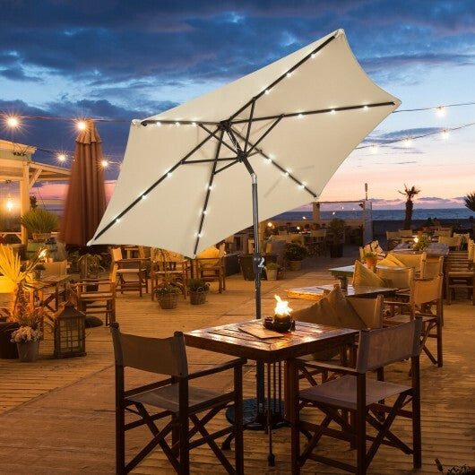 9 Feet Solar LED Lighted Patio Market Umbrella Tilt Adjustment Crank Lift-Beige - Color: Beige - Size: 9 ft