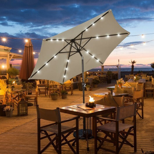 9 Feet Solar LED Lighted Patio Market Umbrella Tilt Adjustment Crank Lift-Tan - Color: Tan - Size: 9 ft