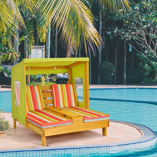 Kids Patio Lounge Chair with Cup Holders and Awning-Multicolor - Color: Multicolor