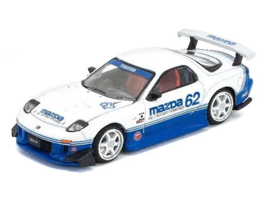 Mazda RX7 RE-Amemiya RHD (Right Hand Drive) #62 White and Blue with Graphics "Enigma Exclusive Edition" 1/64 Diecast Model Car by Pop Race