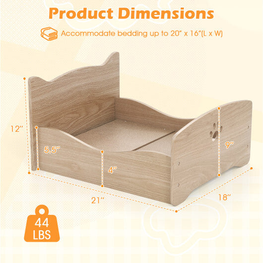 Elevated Pet Bed Frame with Rails and Cute Headboards-Walnut