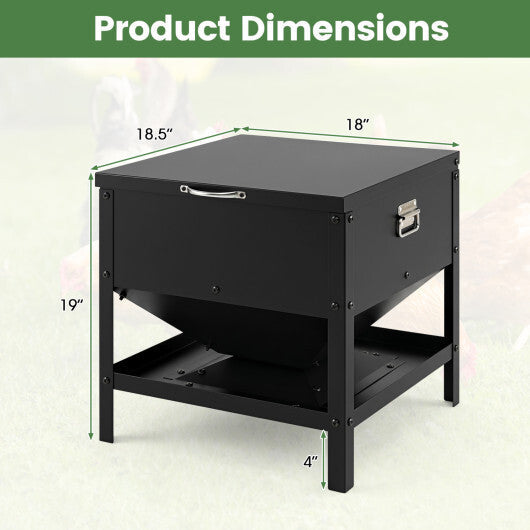 Large Capacity Chicken Feeding Box with Openable Lid-Black