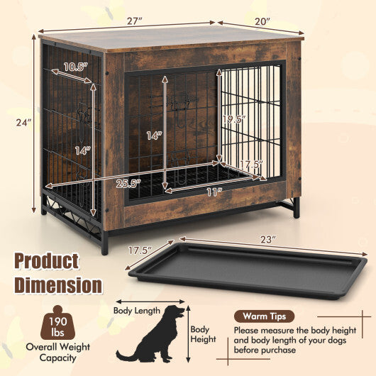Dog Crate Furniture with Double Lockable Doors and Removable Pull-out Tray-M