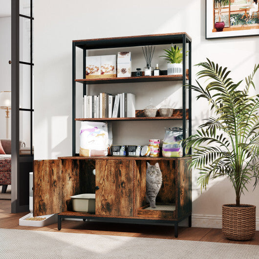 57 Inches Cat Litter Box Enclosure with Storage and Removable Scratcher-Coffee