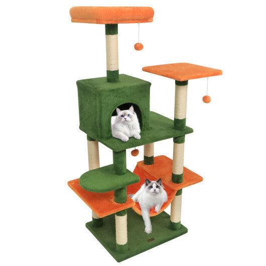 58" Multi-Level Cat Tree Soft Plush Cat Tower with Padded Top Perch-Grey