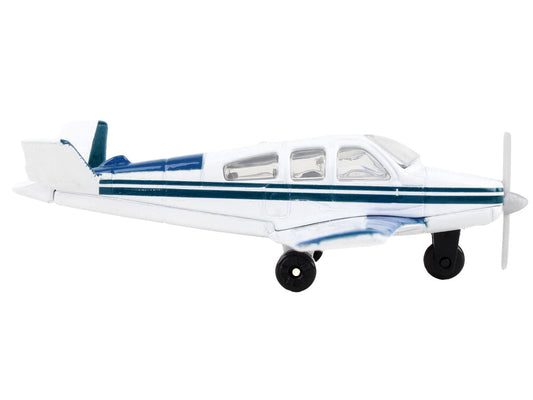 Beechcraft Bonanza Aircraft White with Blue Stripes "N42997" with Runway Section Diecast Model Airplane by Runway24