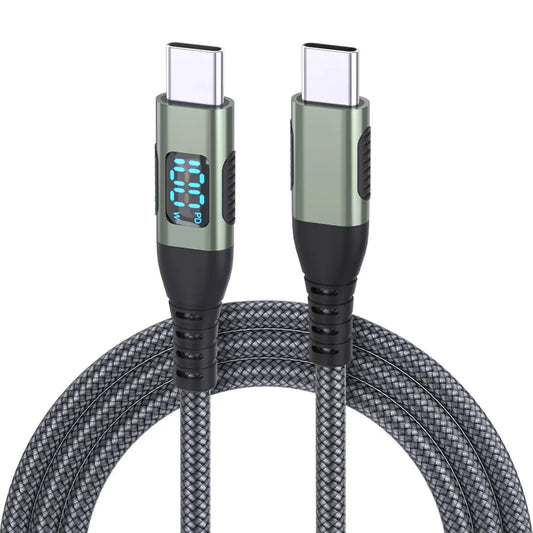 HOMEFISH LED Digital Display Dual Head Type-C Super Fast Charger 100W 6A Compatible with Huawei Xiaomi Phone PD Charging Cable