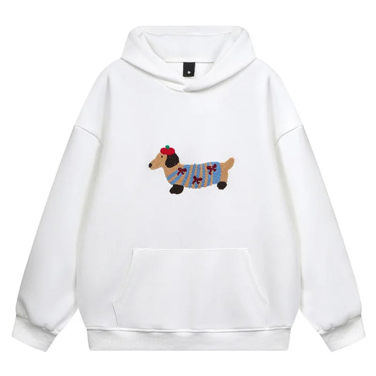 2026 Womens Casual Dog Print Hooded Sweatshirt Loose Long Sleeve O Neck Solid Color With Pockets Fashion Spring Summer Outwear
