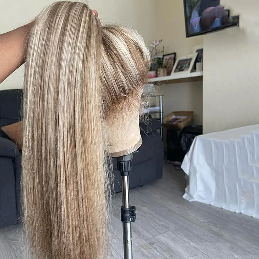 13x4 HD Lace Front Wig for Women Ombre Platinum Blonde with Dark Root Straight Lace Front Wig Human Hair Pre Plucked 200 Density