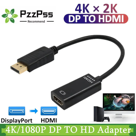 DP to HDMI Adapter Converter 4K 1080P Male to Female DisplayPort to HDMI-Compatible Video Audio Adapter Cable for PC TV Laptop