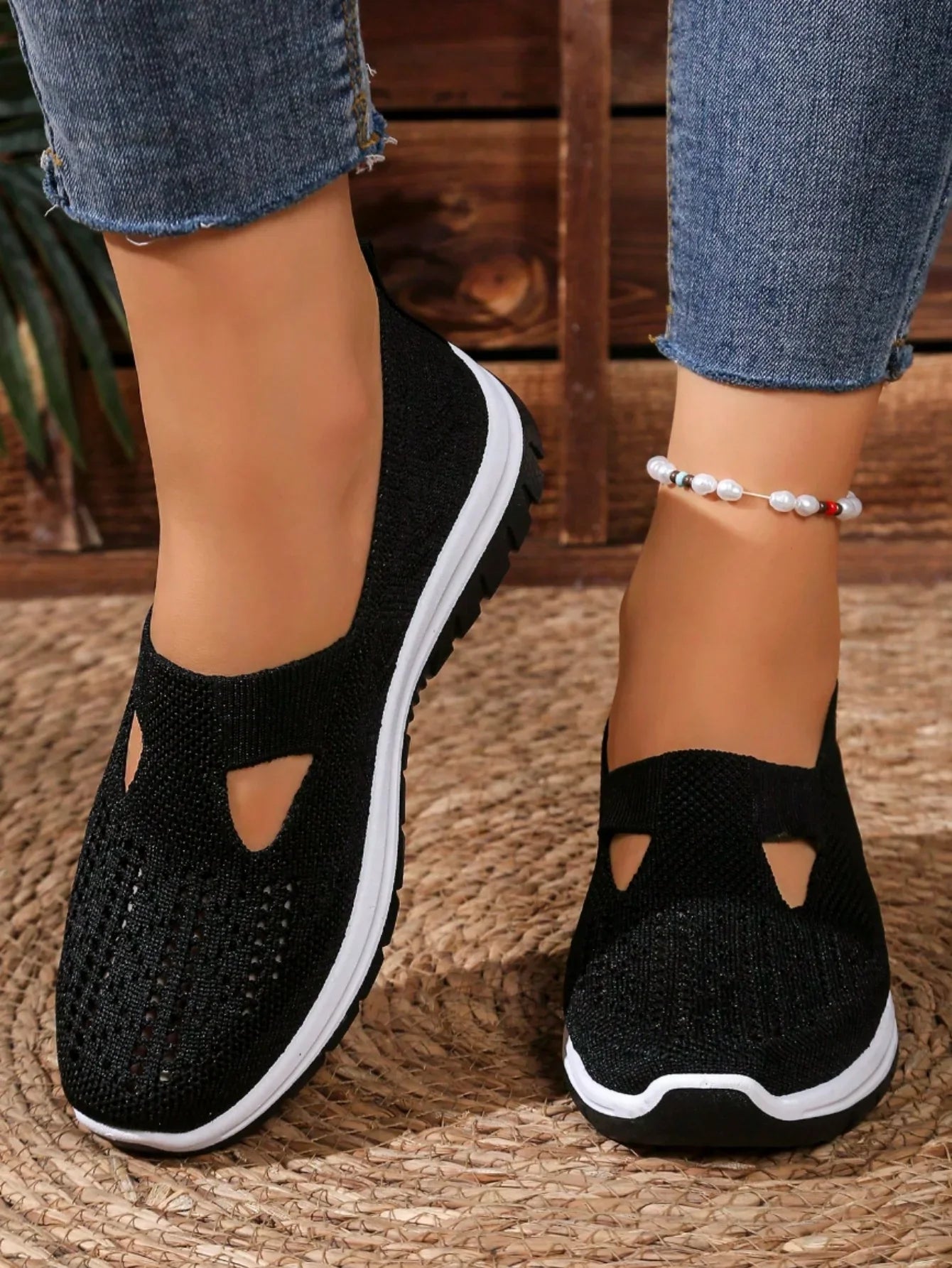 Women's Casual Mesh Sneakers ā Cut-Out T-Strap & Cushioned Wedge Sole