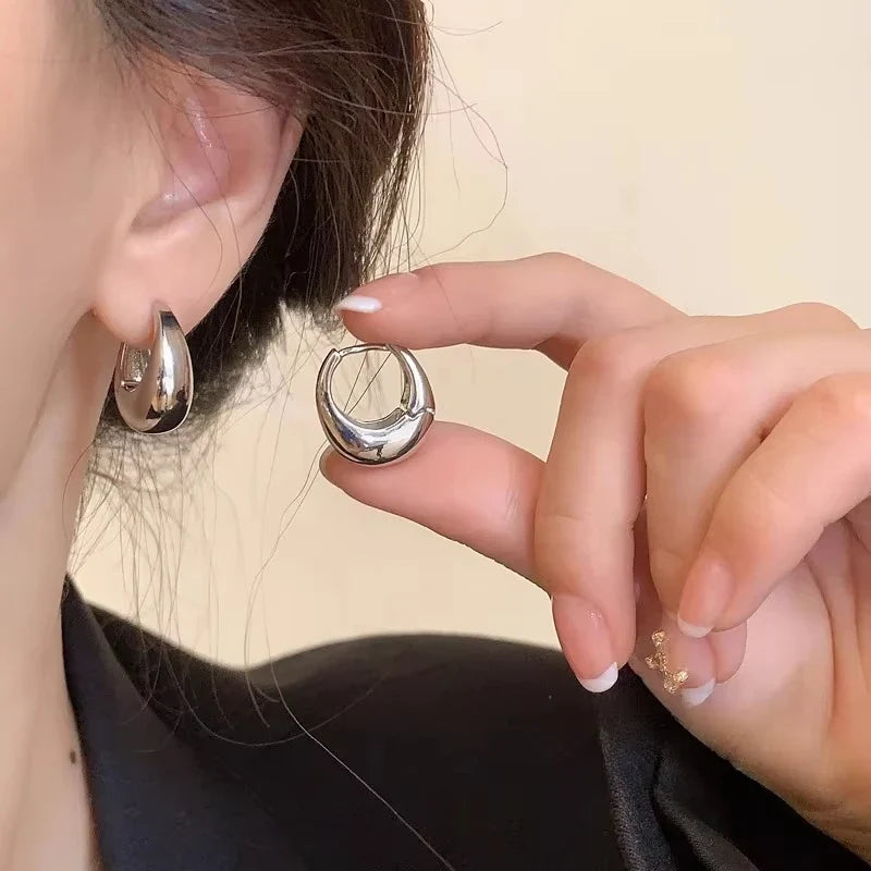 Stainless Steel Smooth Metal Chunky Hoop Earrings for Women Fashion Round Circle Hoops Statement Earrings Trendy Jewelry